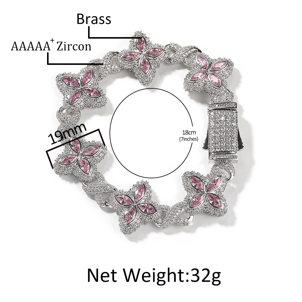 Hip Hop Cross Flower Infinite Chain Necklace Bracelet 5A Cubic Zirconia Women Mens Rap Jewelry Set