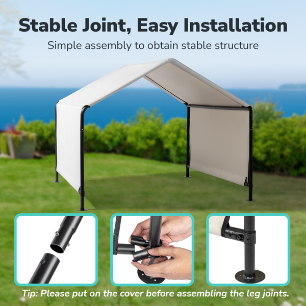Pet Shelter Canopy with Durable Black Iron Tube Frame and Waterproof Gray PVC Coating - Seamless Construction & Magnetic Fastening