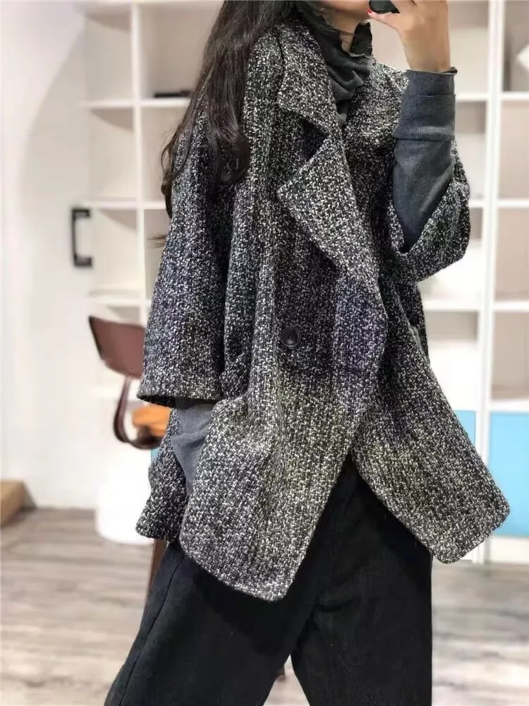 Oversized autumn and winter jacket set wool jacket womens plain weave fashionable loose womens jacket office womens jacket Coats 241007