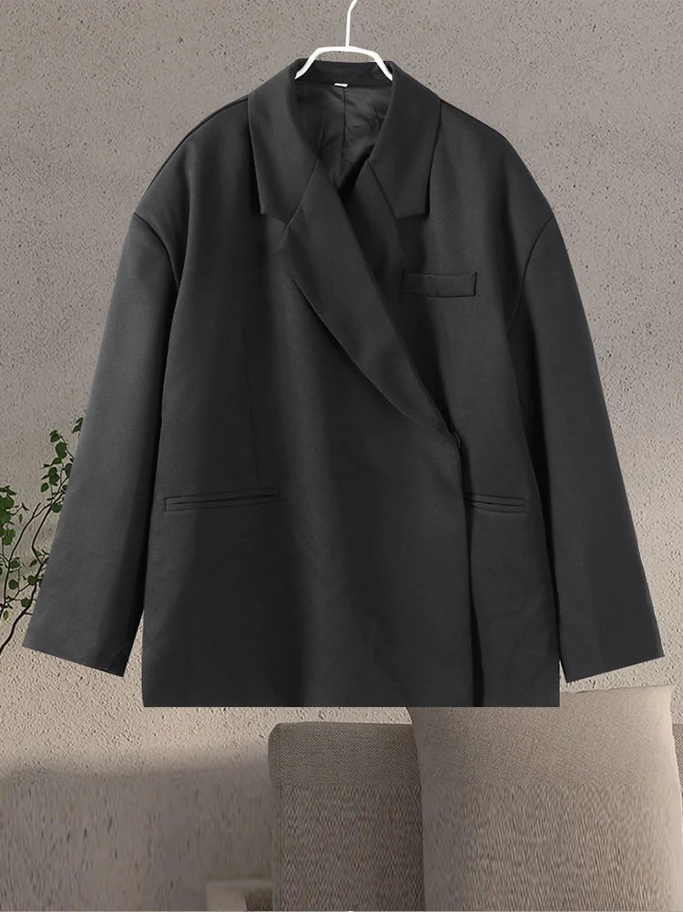 Loose solid oversized Coats womens street collar long sleeved pocket button womens jacket autumn womens elegant jacket 240930