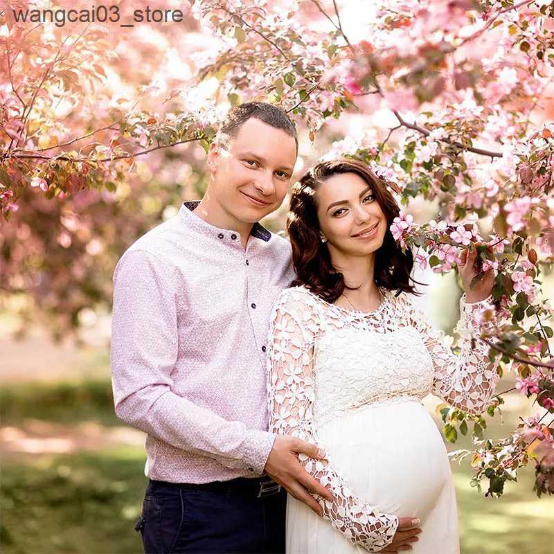 Maternity Dresses Lace Hollow Out Pregnancy Dresses for Photo Session Pregnant Elegant Robe Baby Shower Long Sleeve Maternity Dress Photography L24091