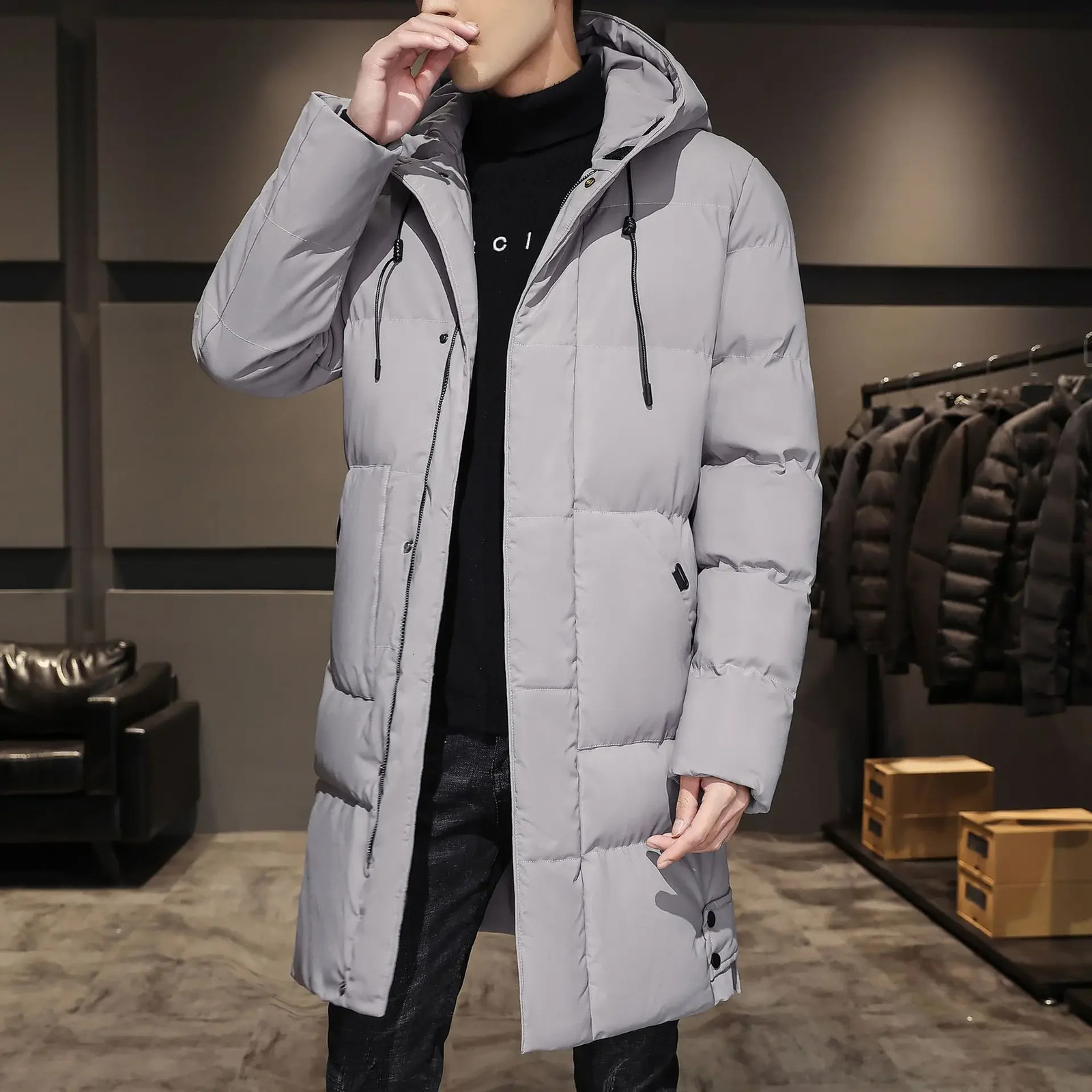 Mens long coat winter coat Chaquetas mens hoodie casual winter coat and jacket high-quality mens black warm Parkas 241007