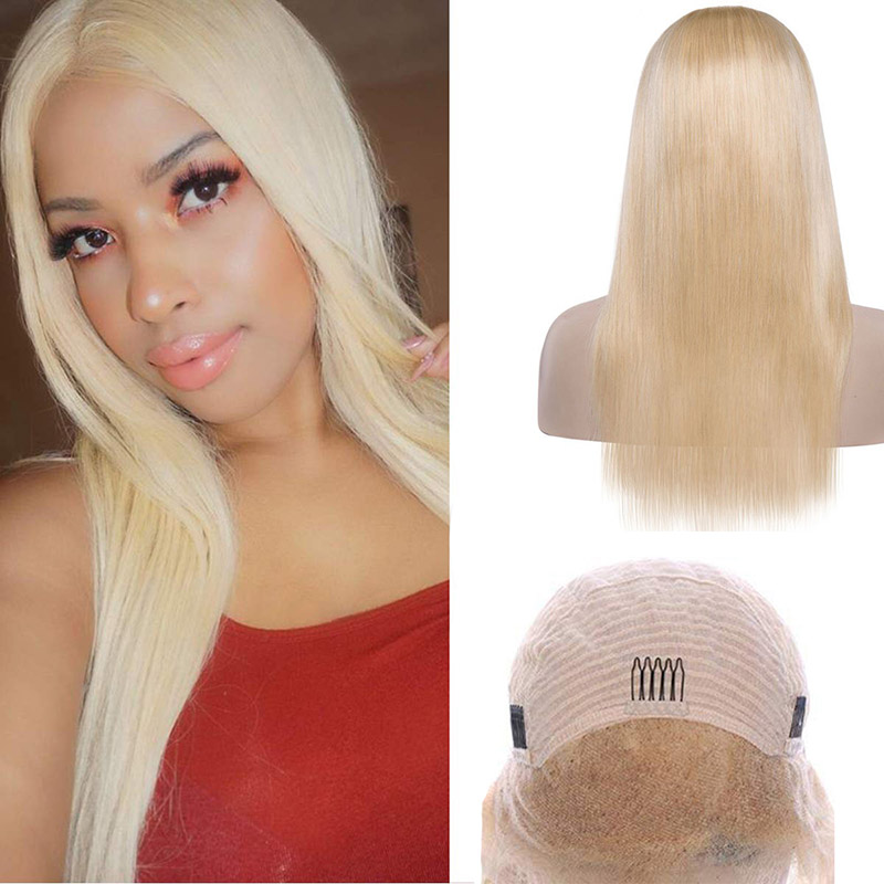 Malaysian 100% Human Hair 13X4 Lace Front Wig 613# Blonde Color 4X4 Lace Closure Wigs Silky Straight Free Part 150% Density 30inch 32inch 34inch