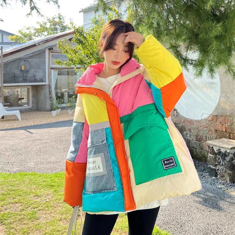 Womens multi-color duck down jacket large pocket duck down jacket Korean fashion warm edition jacket for autumn and winter 241009
