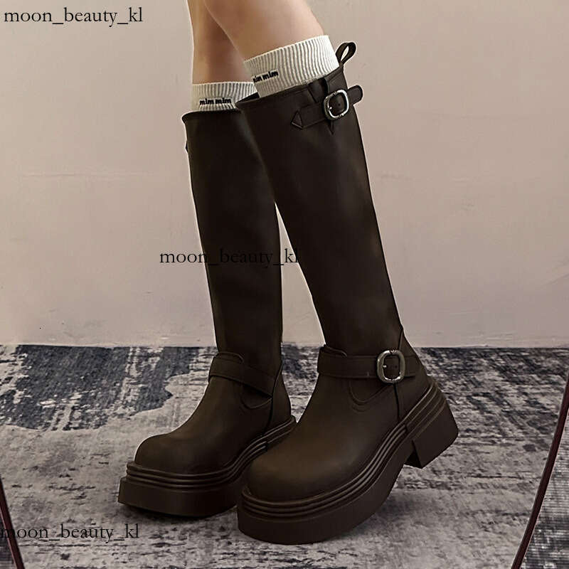 Designer Boot Versatile Thick Heel Tall Boots For Women 2024 Autumn/Winter New Style Belt Buckle Brown Small Thick Bottom Boots Knight Fashion Boots F