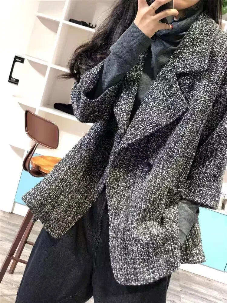 Oversized autumn and winter jacket set wool jacket womens plain weave fashionable loose womens jacket office womens jacket Coats 241007