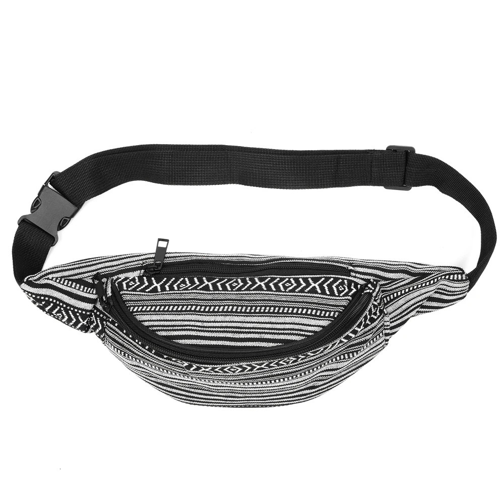 Annmouler Bohemian style womens waist bag fabric Fanny Pack high-quality retro phone bag 2 pockets travel waist bag 241008