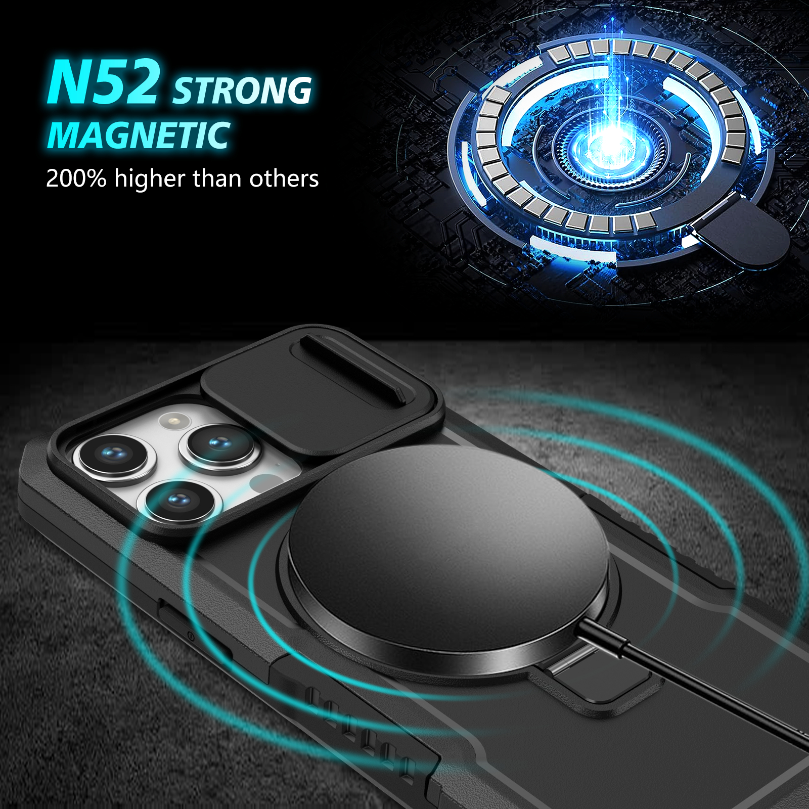 Full Slide Window Camera Protection Heavy Duty Shockproof Armor Bracket Ring Stand Magnetic For Magsafe Wireless Charging Case For iPhone 16 15 14 13 