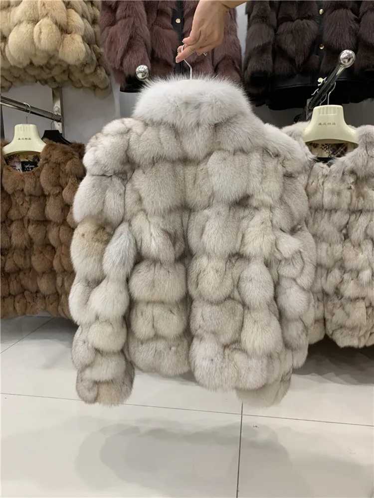 Furshehe winter womens real fox fur coat thick natural fox fur jacket fashionable womens short sleeved style real fox fur coat W241010