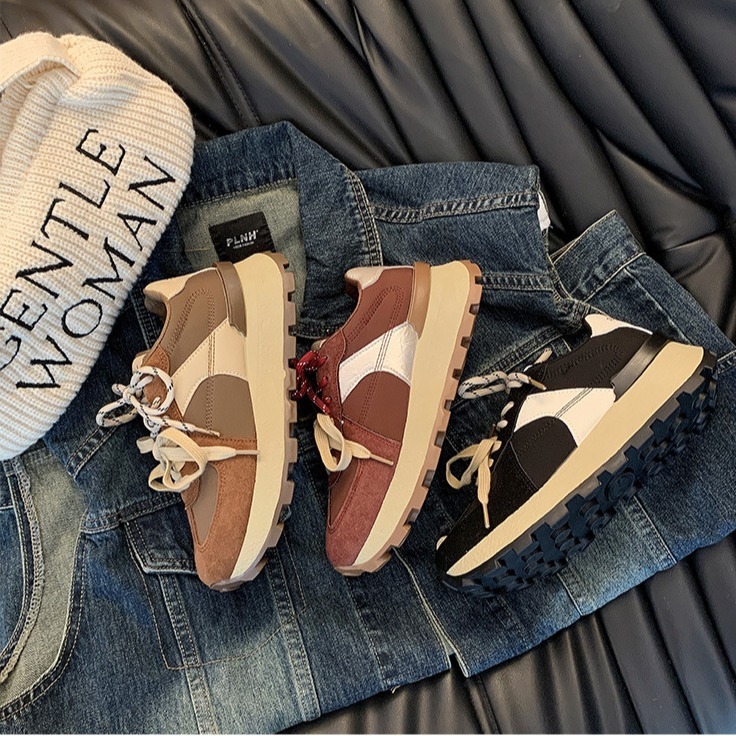 Uniquely designed waffle Forrest Gump women's 2024 autumn new item thick sole height increasing double lace up breathable single shoe