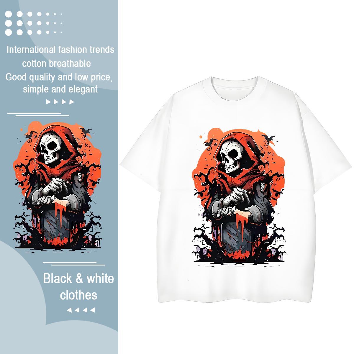 Designer T shirt 230g Pure Cotton Breathable Short Sleeve Street skull Tshirt for Man Woman Wholesale Custom Cartoon Tshirts