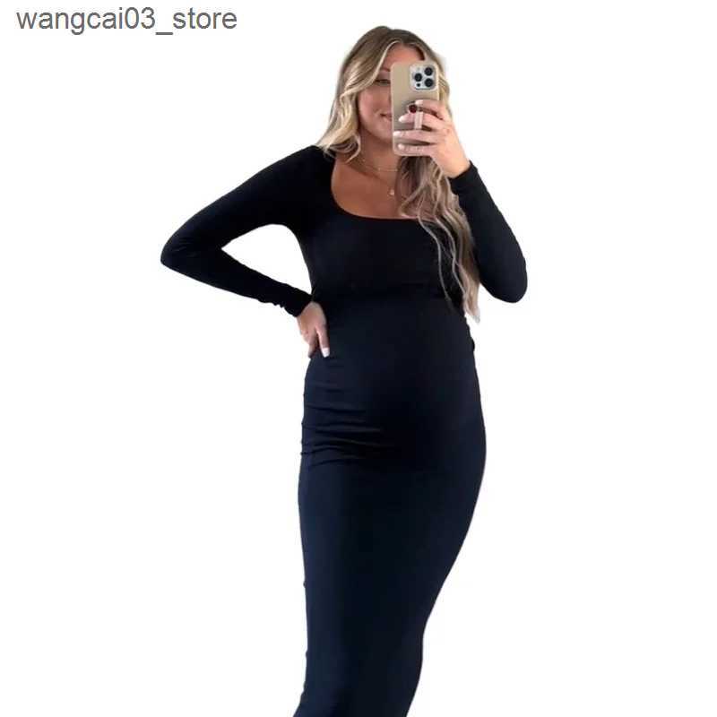 Maternity Dresses Maternity Dresses Photoshoot Fall Bodycon Long Sleeve Simple Women Elegant Casual Dresses Baby Shower L240910