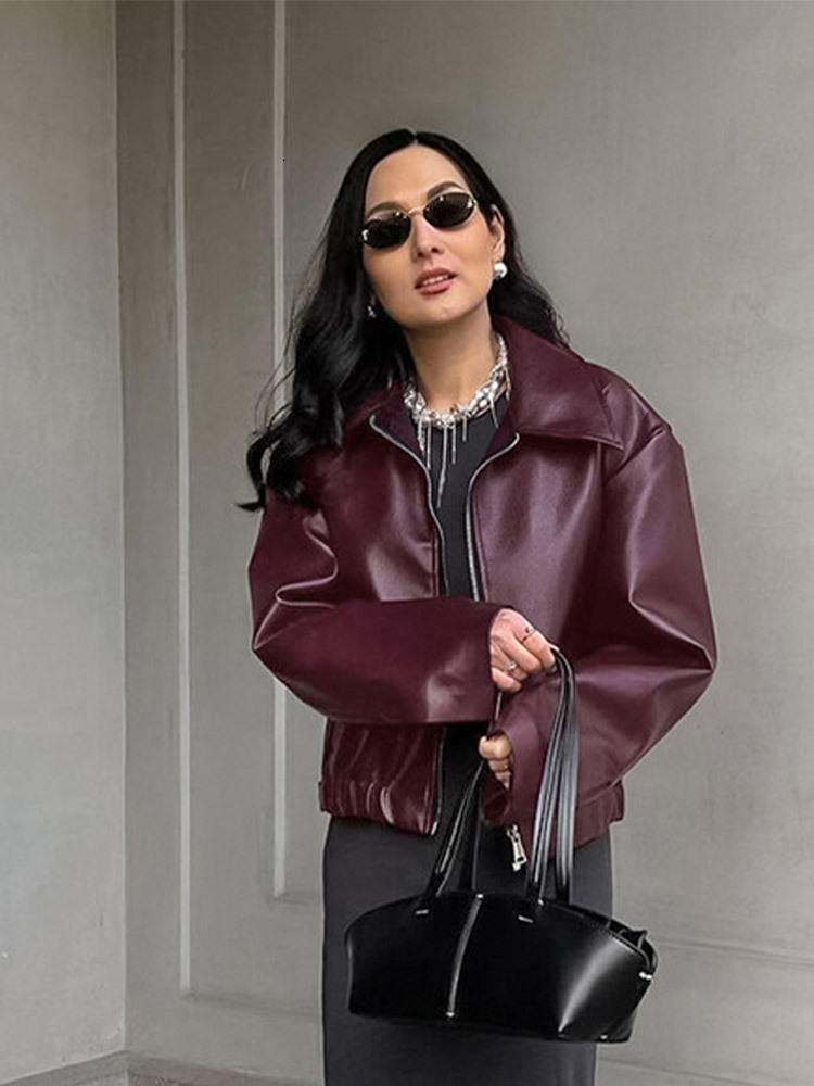 Street Leather Women's Jacket Vintage Fashion Zipper Long Sleeve Pu Female Coats 2024 Autumn Turn-Down Collar Lady Outwears