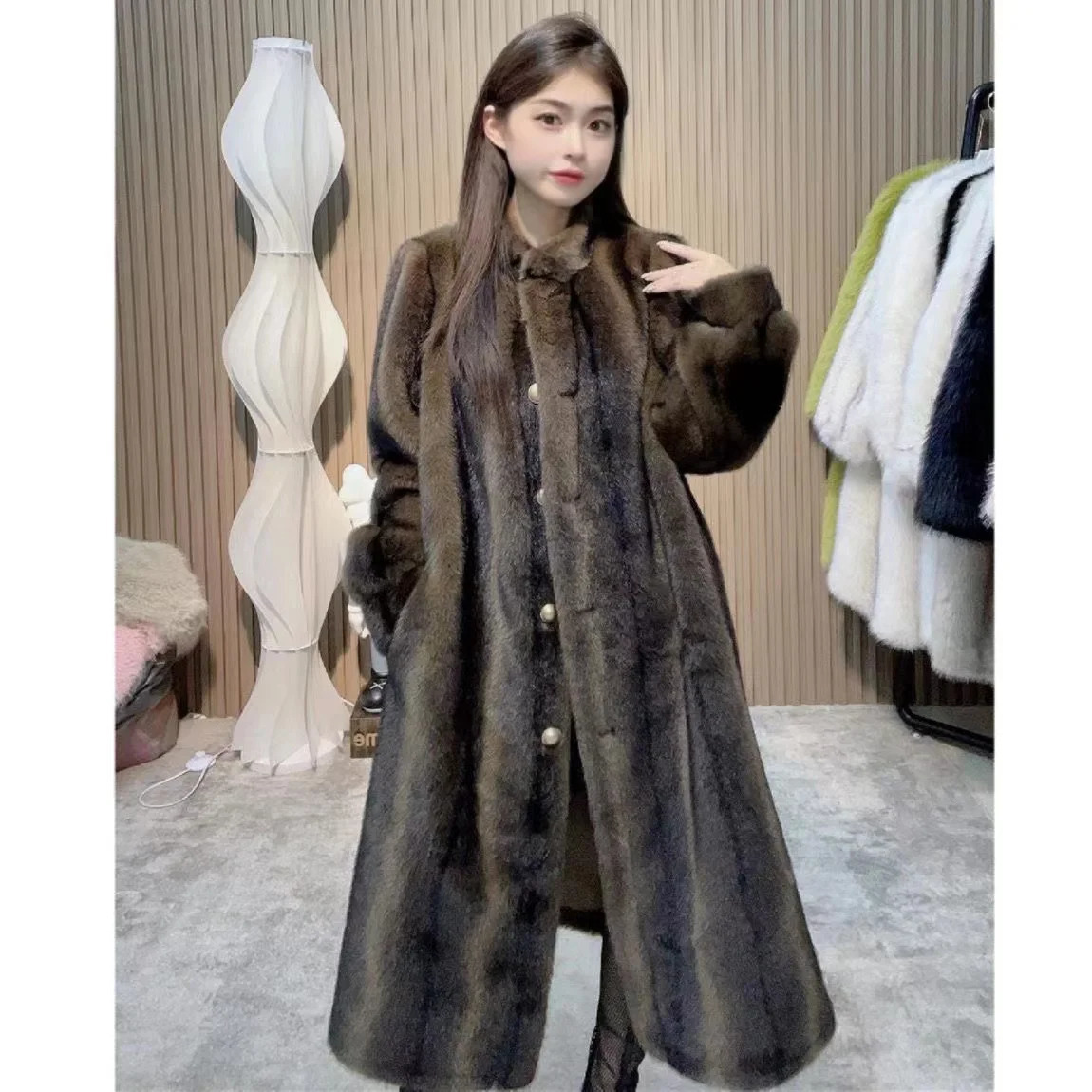 Rich Women Imported Purple Label Velvet Mink Womens Full Medium Coat 241010