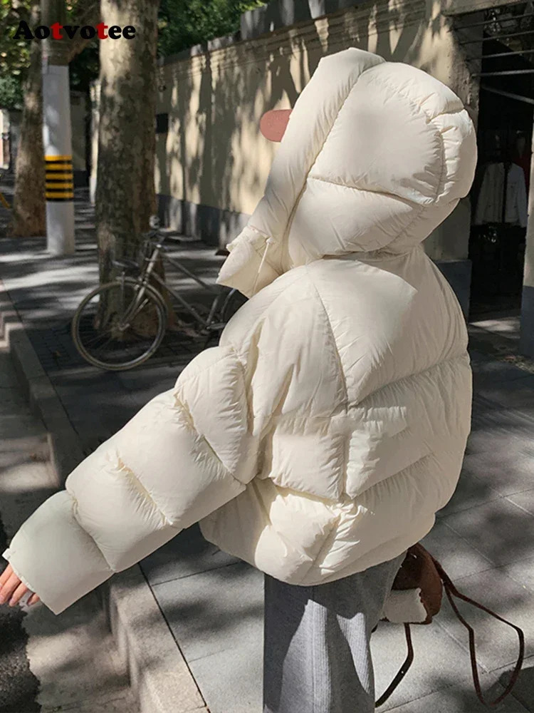 Aotvotee Winter Coat Womens Parkas Hoodie Crop Thickened Warm Casual Loose Jacket Korean AutumnWinter Fashion Cotton 241010