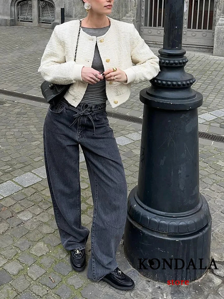 TRAFZA Office Womens Beige Twisted Bomber Jacket Womens Long Sleeve Button Spring Jacket Fashion Elegant Pocket Jacket 240930