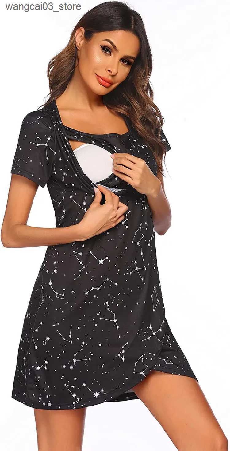 Maternity Dresses Maternity Short Sleeve Dress Breastfeeding Clothes Maternity Nursing Clothing Maternity Pajamas L240910