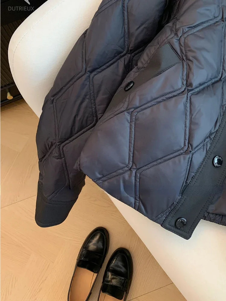 Fashion Solid Leisure Diamond Thick Warm Womens Park Winter Single Chest Retro Jacket Y2K Fully Matched Loose 241010
