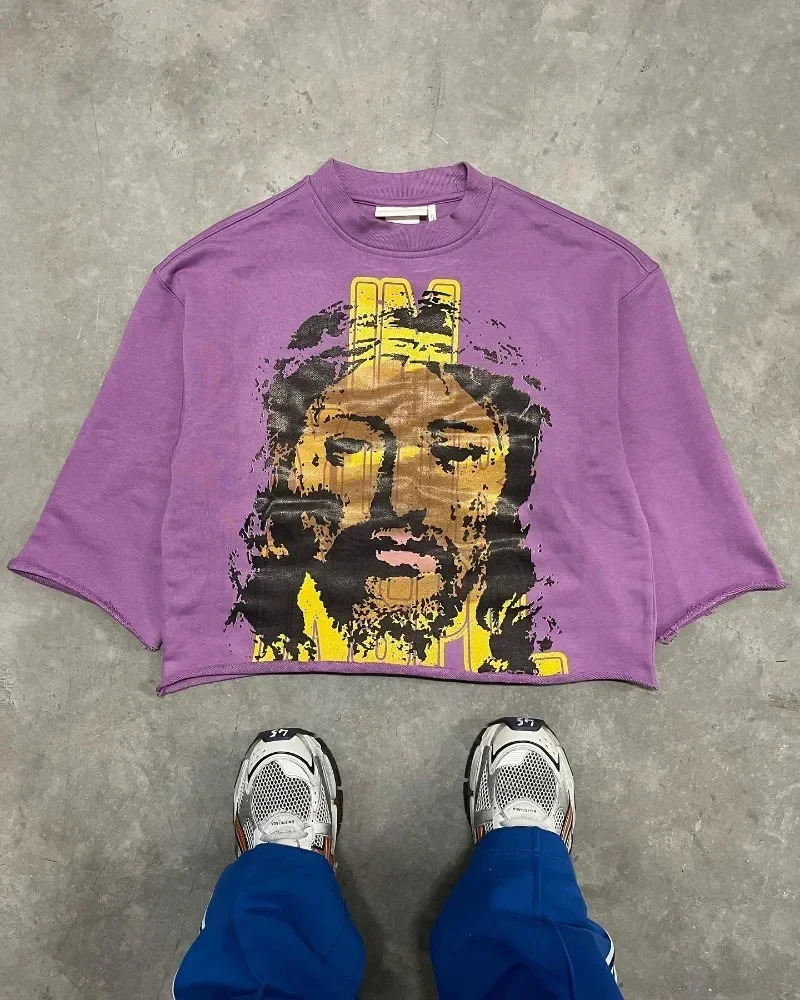 Y2k High Street Retro Anime Cartoon Letter Printing Super Large Mens Tshirt Harajuku Trend Fashion Loose Couple 241011