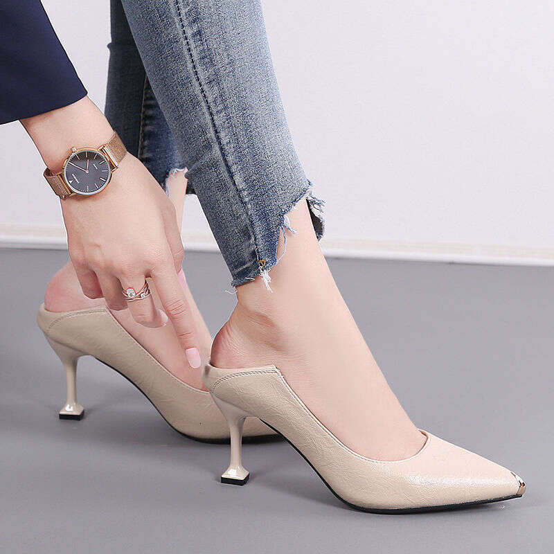 Women shoes black bottom heels genuine leather high slim heels new versatile pointed comfortable single shoes women's work shoes