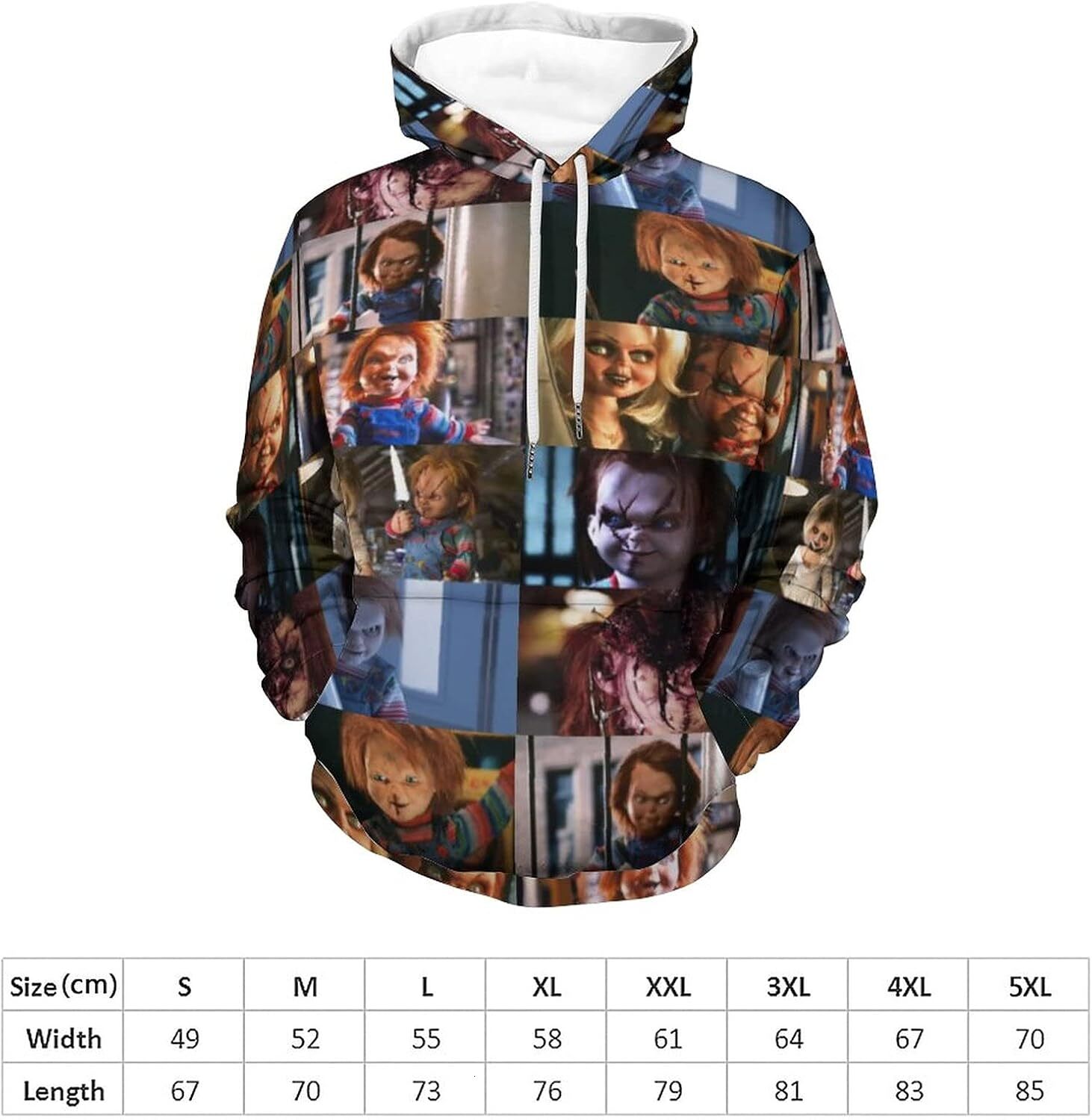 Hoodie for Mens Womens Mens Long Sleeve Chucky 3D Horror Print Hoodie Spring and Autumn Blouse Graphic Hoodies sweatshirt Pullover Long SleeveTrendy F