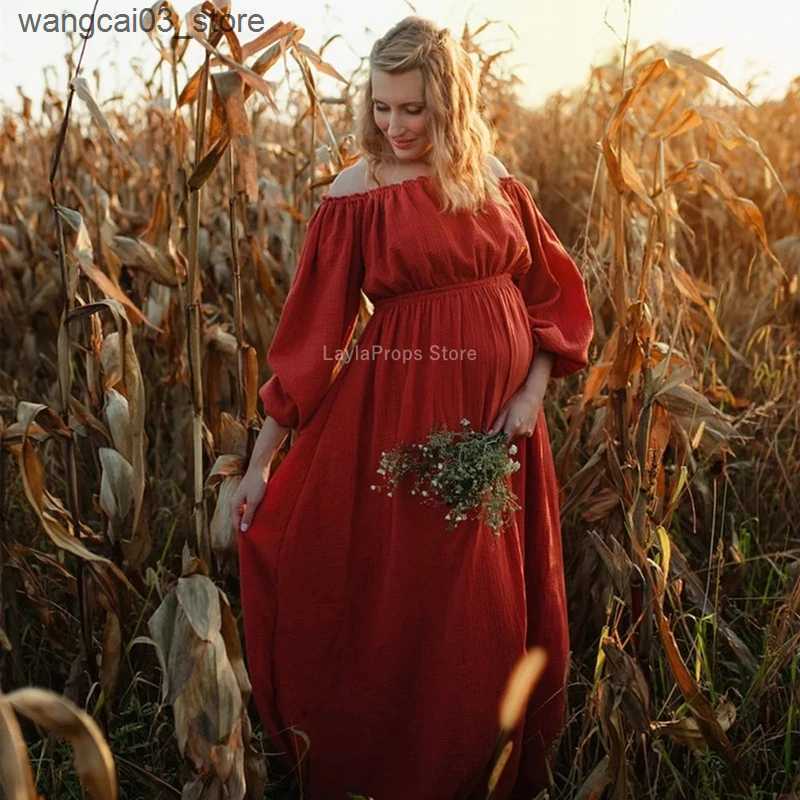 Maternity Dresses Marriage Dresses Boho Maternity Photo Shoot Dress Comfortable Linen Cotton Dress Bohemian Style Maternity Shoot Dress L240910