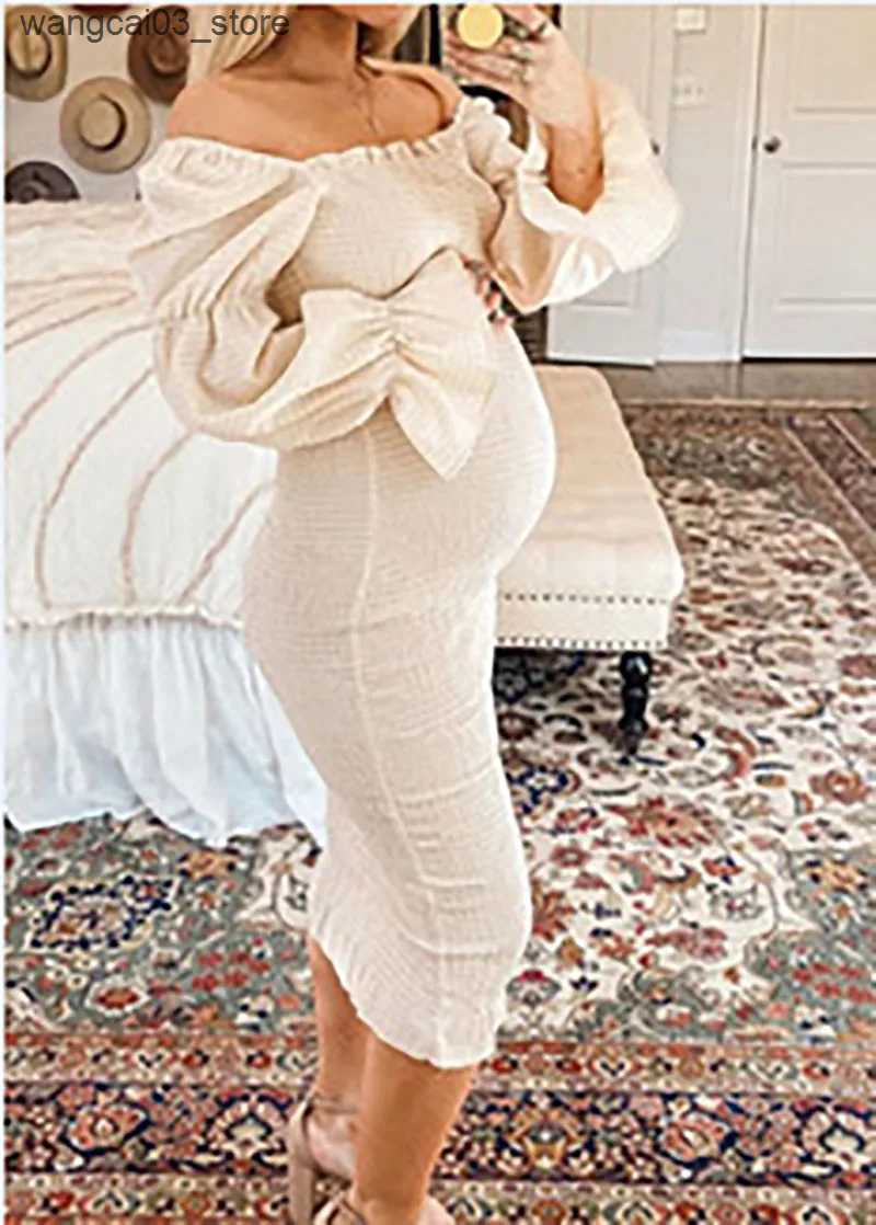 Maternity Dresses Maternity Photoshoot Daily Wear Elasticity Women Summer Off Shoulder Cotton Vintage Elegant A Line Long Dresses L240910