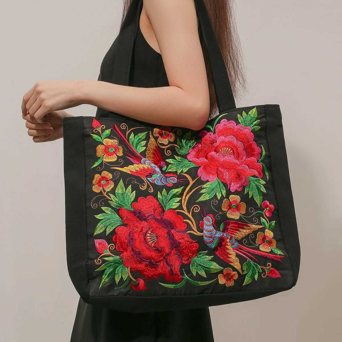 Ethnic Phoenix Embroidered Womens Shoulder Bag Receiver Embroidered Canvas Casual Bag Y241011