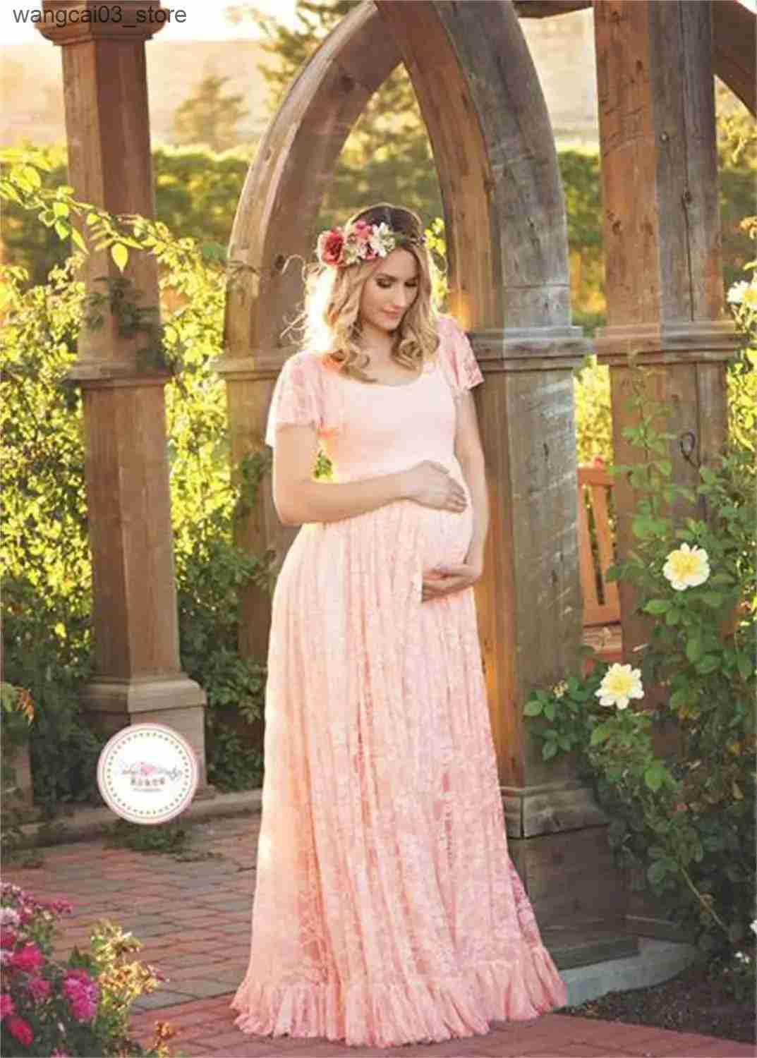 Maternity Dresses 2024 Plus Size Maternity Dresses For Photo Shoot Fashion Lace Maxi Maternity Gown Dress Women Pregnancy Clothes Photography Prop L24