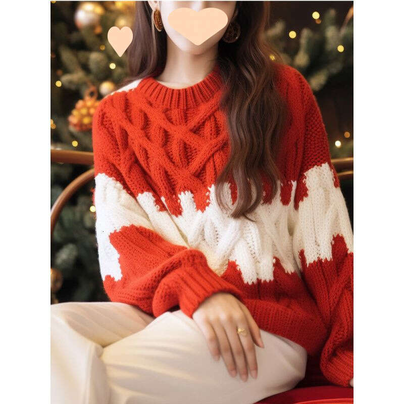Heavy Industry New Year's Robe Red Coarse Thread Sweater Women's 2024 Autumn/Winter Christmas Atmosphere Small Fragrant Style Knitted Top