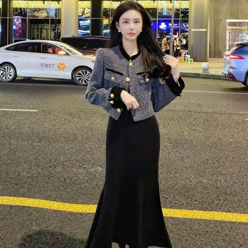 Simple coarse tweed short sleeved womens retro stand up collar single chest solid long sleeved jacket Korean womens casual top jacket 240930