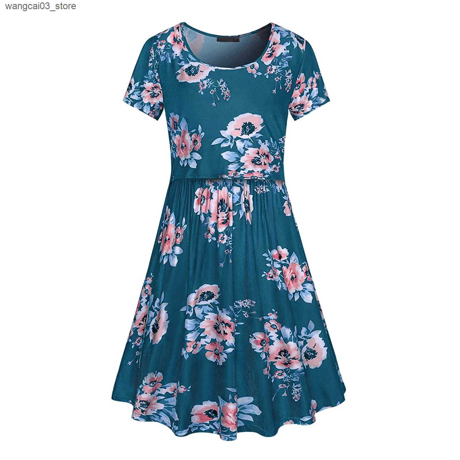 Maternity Dresses New Maternity Dresses Pregnant Women Nursing Dress Breastfeeding Floral Print Short Sleeve Maxi Dress Lactation Clothes L240910