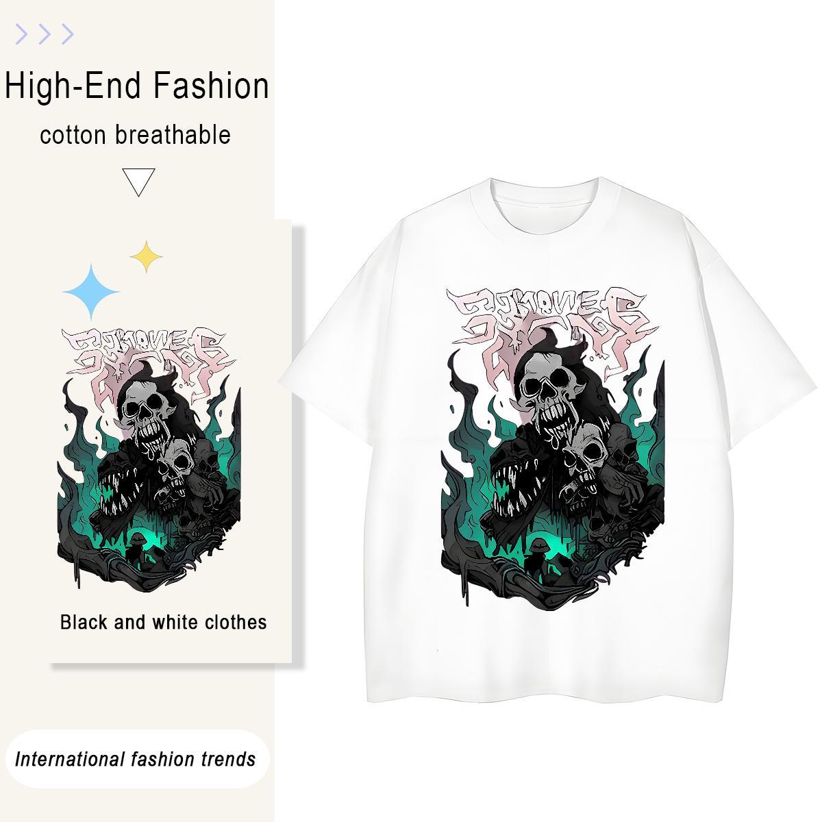 Casual New Womens T Shirts 230g Pure Cotton Breathable Crew Neck High Street Hip Hop skull Woman Tshirt Designer Nice Customized Print Top Shirts