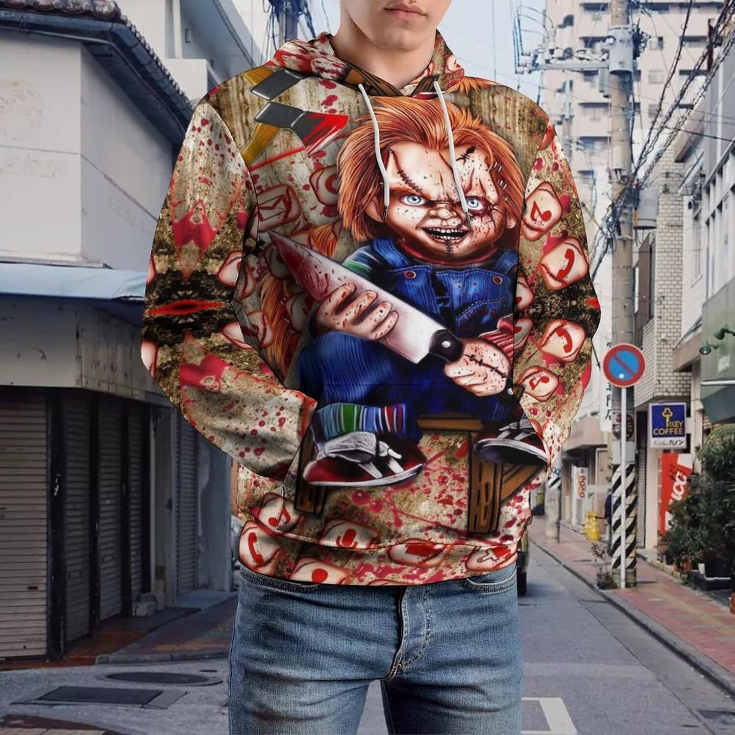 Hoodie for Mens Womens Mens Long Sleeve Chucky 3D Horror Print Hoodie Spring And Autumn Blouse Graphic Hoodies sweatshirt Pullover Long Sleeve