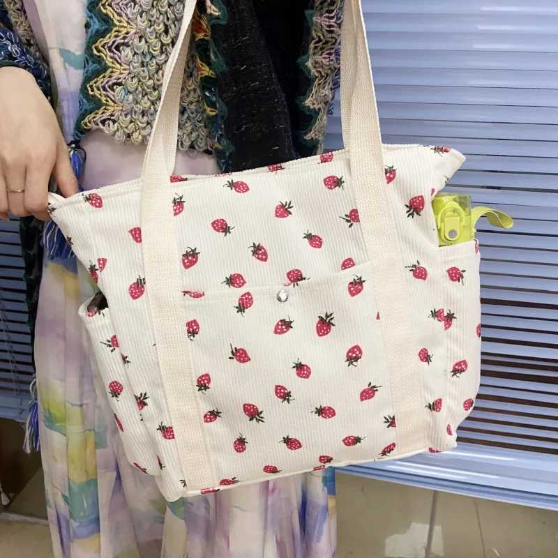 Corduroy handbag Minimalist Underarm womens large capacity casual shoulder bag student classroom notebook bag Y241011