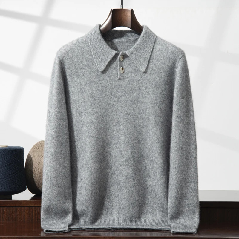 ZOCEPT 100 Goat Cashmere Pullover for Men High Quality Winter Knitted Warm Thickened Sweater Solid POLO Collar 241009