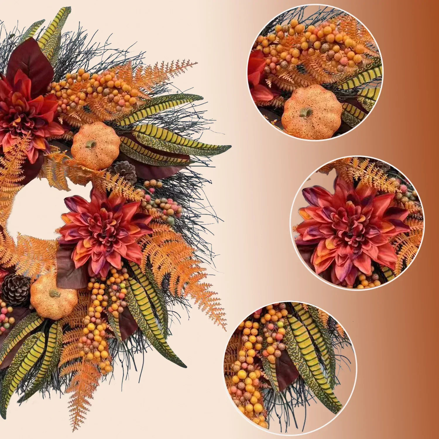 Handmade Thanksgiving & Christmas Wreaths for Home Decor - 2024