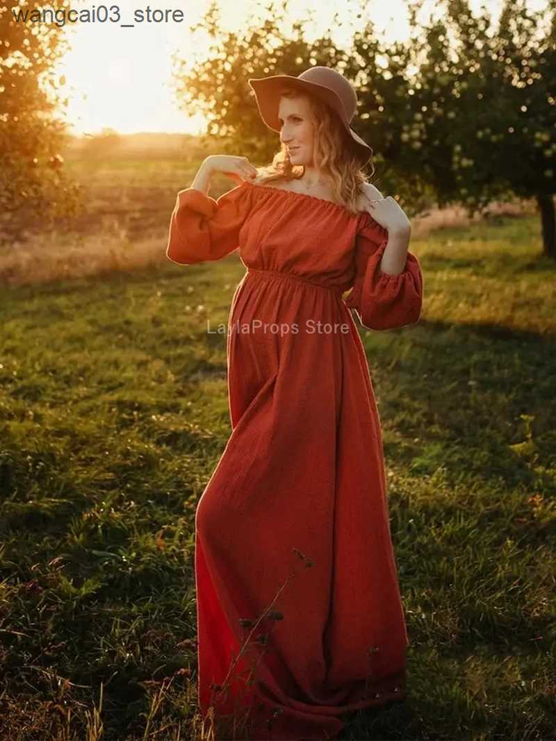 Maternity Dresses Marriage Dresses Boho Maternity Photo Shoot Dress Comfortable Linen Cotton Dress Bohemian Style Maternity Shoot Dress L240910