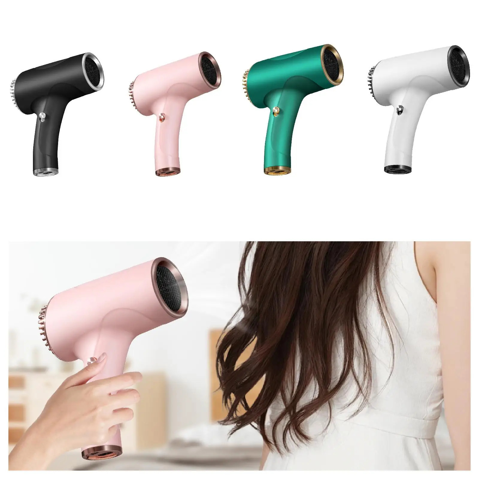 Portable Hair Dryer Blow Dryer Elegant Lightweight Low Noise Fast Drying Hair Care Dryer Hairdryer for el Dorm 241009