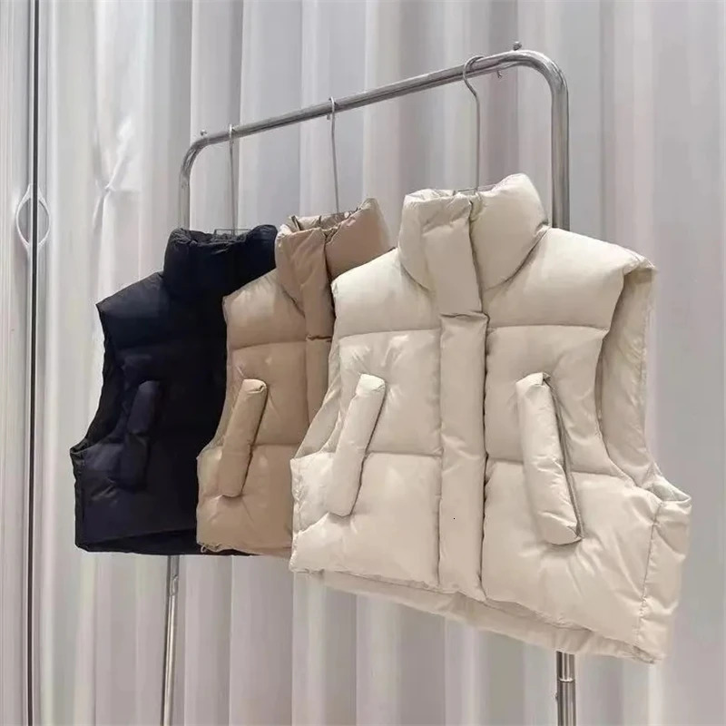 Autumn Winter Vest Women Thick Warm Down Vest Harajuku Loose Jacket Casual Outerwear Short Waistcoat Windproof Vests Coats 241008