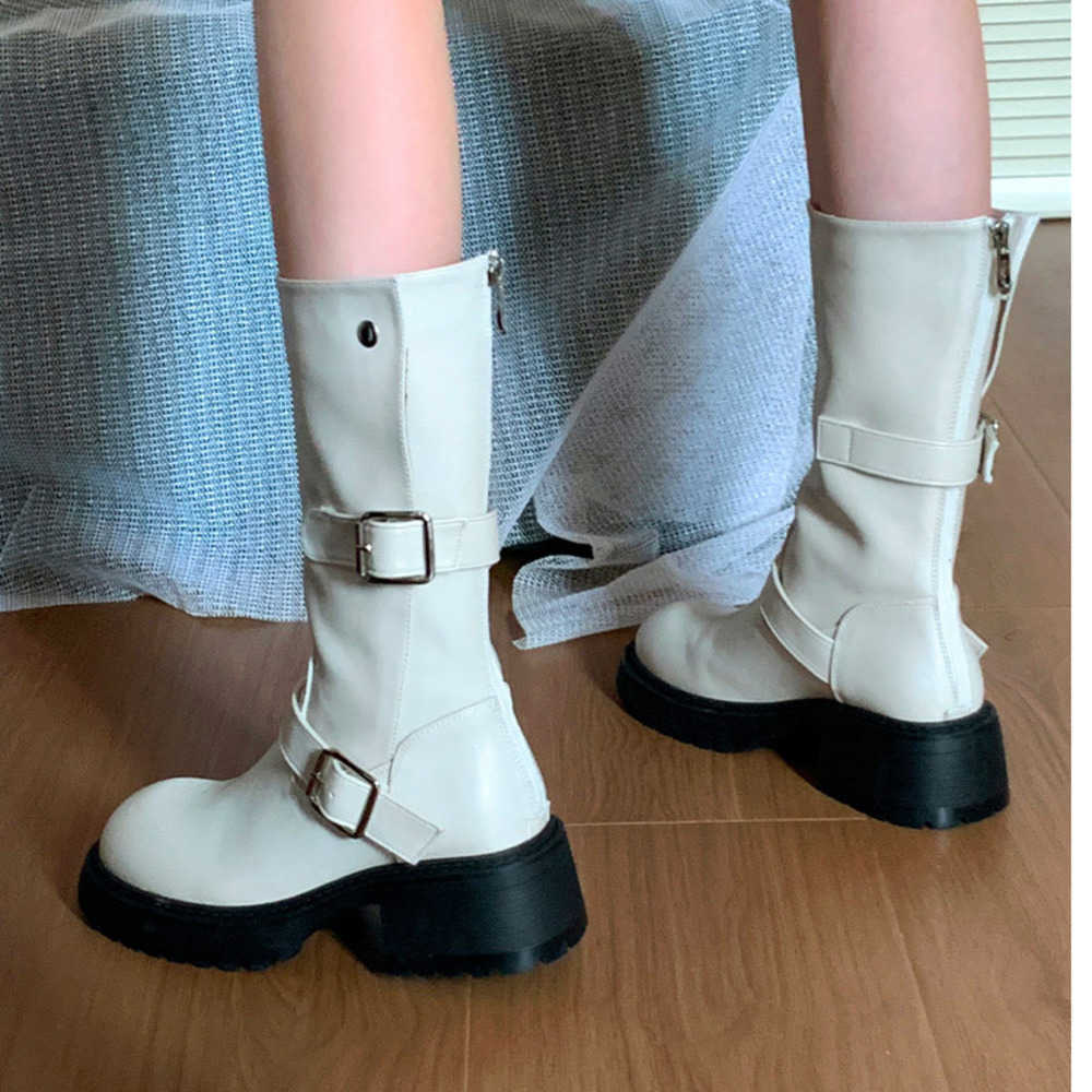 British Style Martin Boots For Women Mid Fashion Boots Autumn And Winter Martin Boots Long Boots For Women 240826