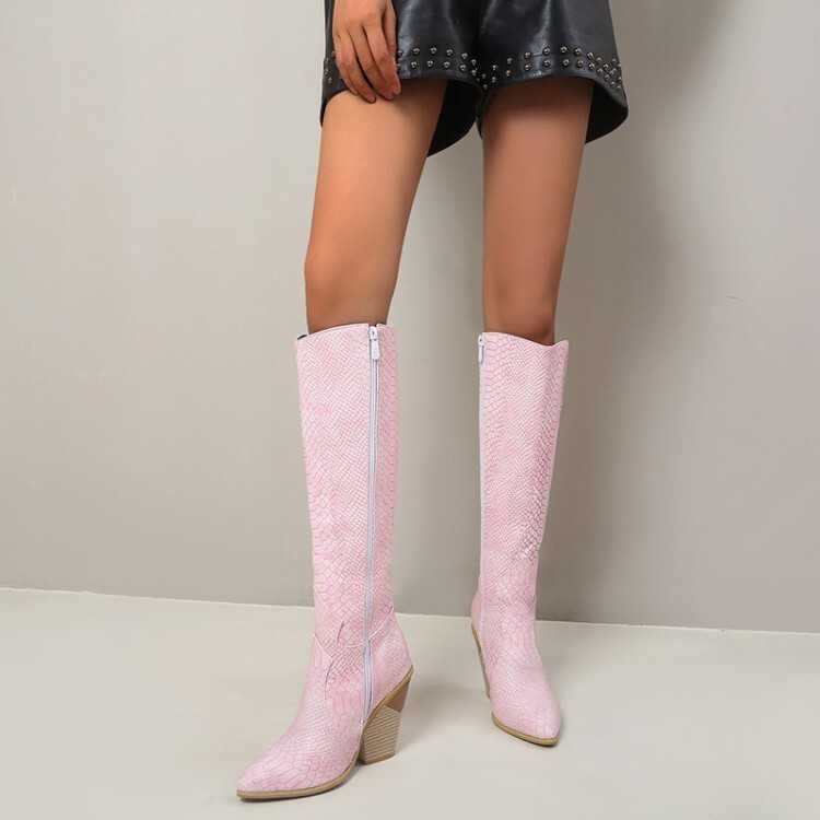 Sexy Pink Martin Boots High-heeled Womens Boots Pink Long Fashion Boots With Thick Heels High Boots 240826