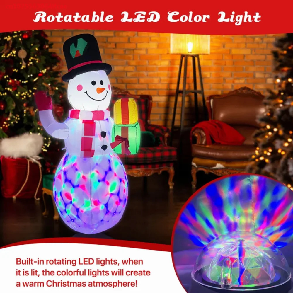 5FT/1.5M iatable snowman with colorful rotating LED lights outdoor Christmas gifts parties Years indoor decoration 241008