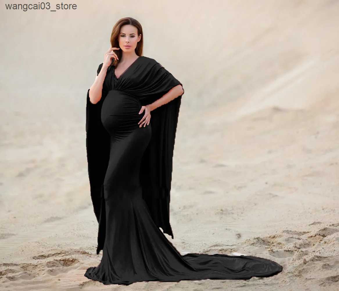 Maternity Dresses European beauty mercerized cotton with chiffon pregnant women fluttering tail dress long dress photography dress Christmas dress L24