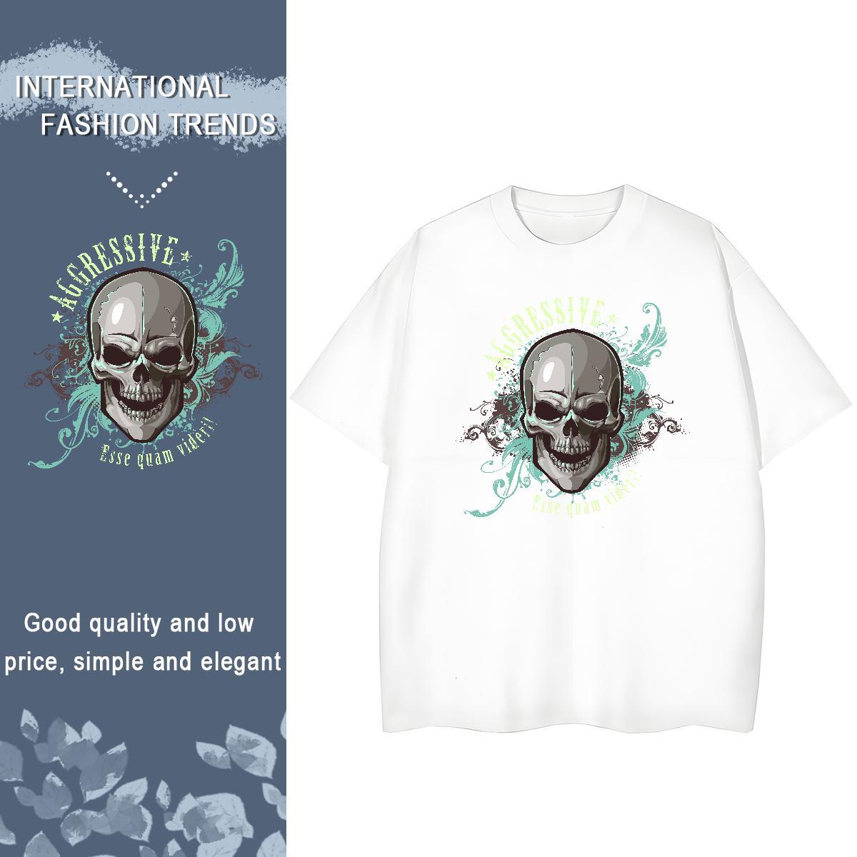 Fashion New Women T Shirts 230g Pure Cotton Breathable Crew Neck Home Outdoor skull Lady T shirt Nice Oversized L-4XL Clothes Shirt
