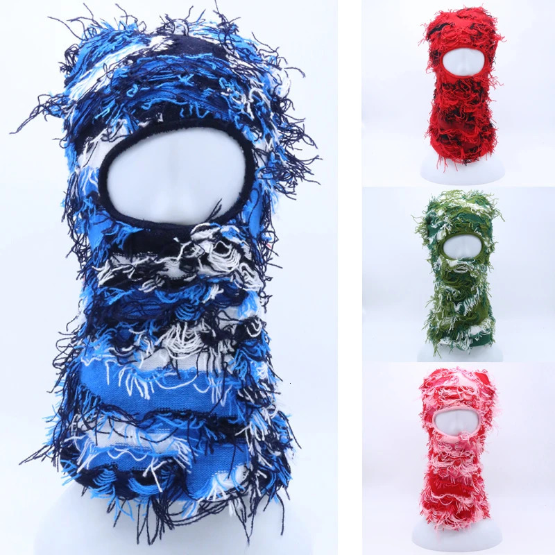 Balaclava Distressed Ski Mask Knitted Beanies Hat Camouflage Skulls Elastic Winter Warmth Full Face Goggles 241009
