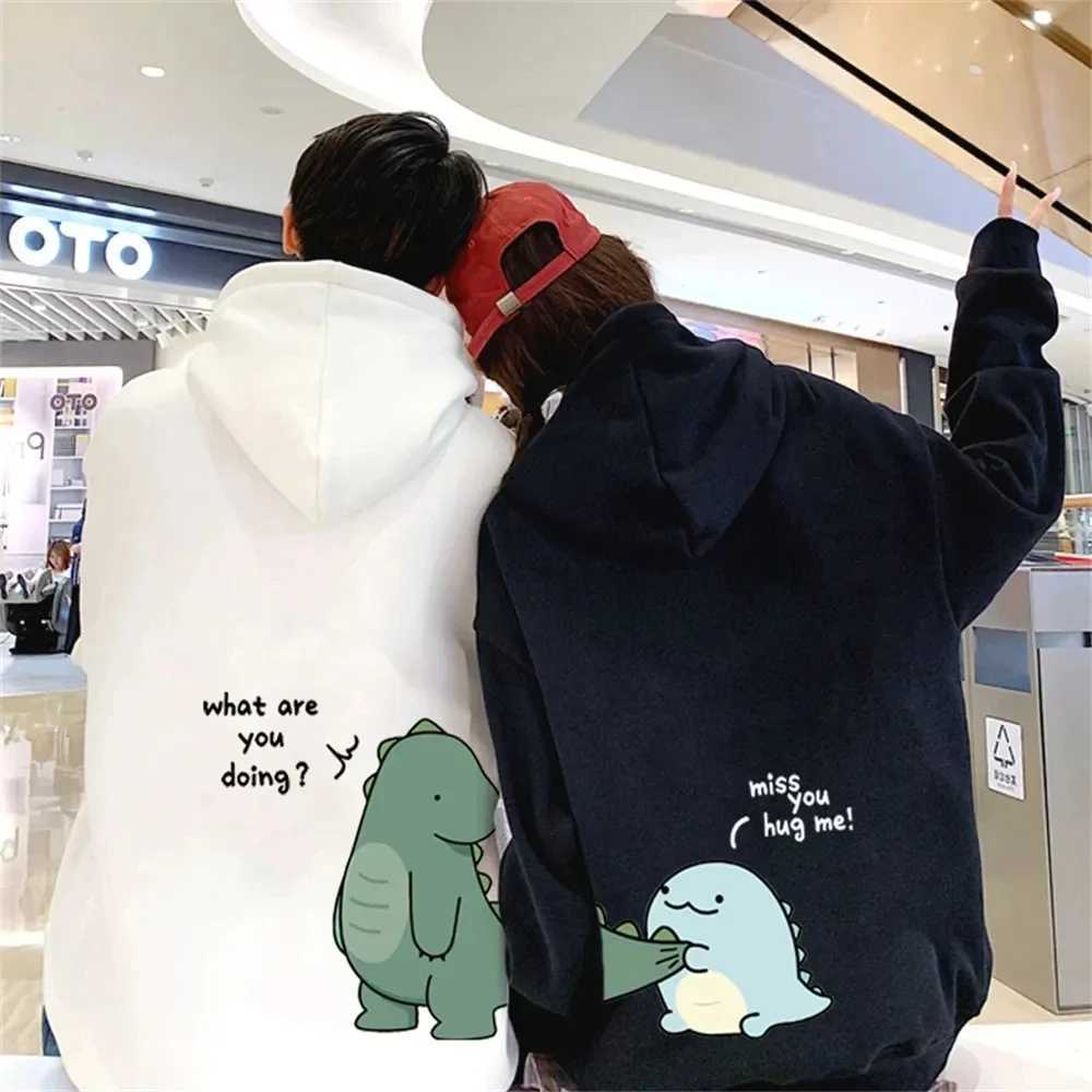 Spring and Autumn Couples Hooded Hoodie Fun Dinosaur Print Hooded Long Sleeved Sweatshirt Unisex Top Y2K Clothes LX241011