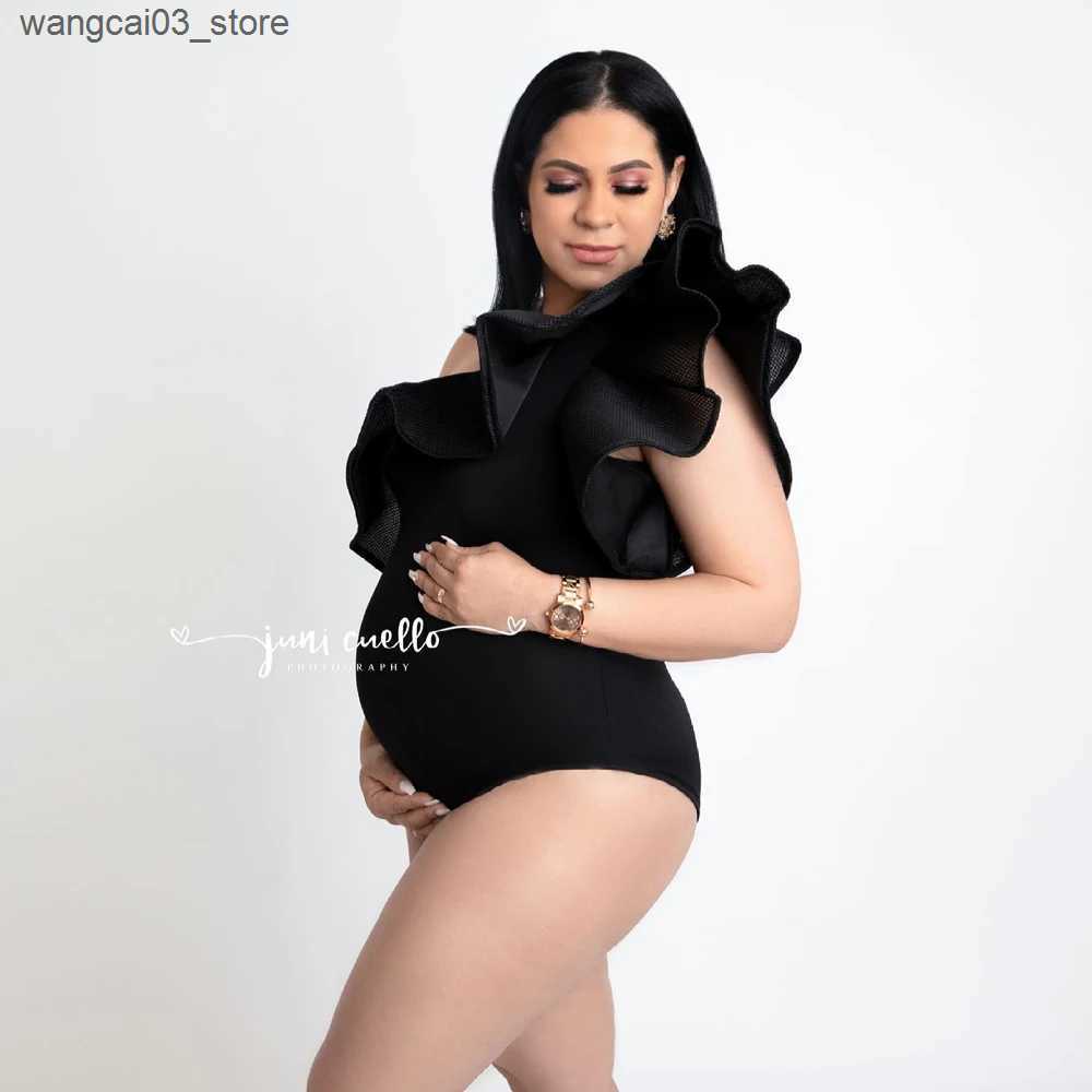 Maternity Dresses Maternity Photography Props Dress Women Sexy Bodysuit Stretch Leotard Sleeveless Ruffles Suitable For Pregnant Women Photography L24