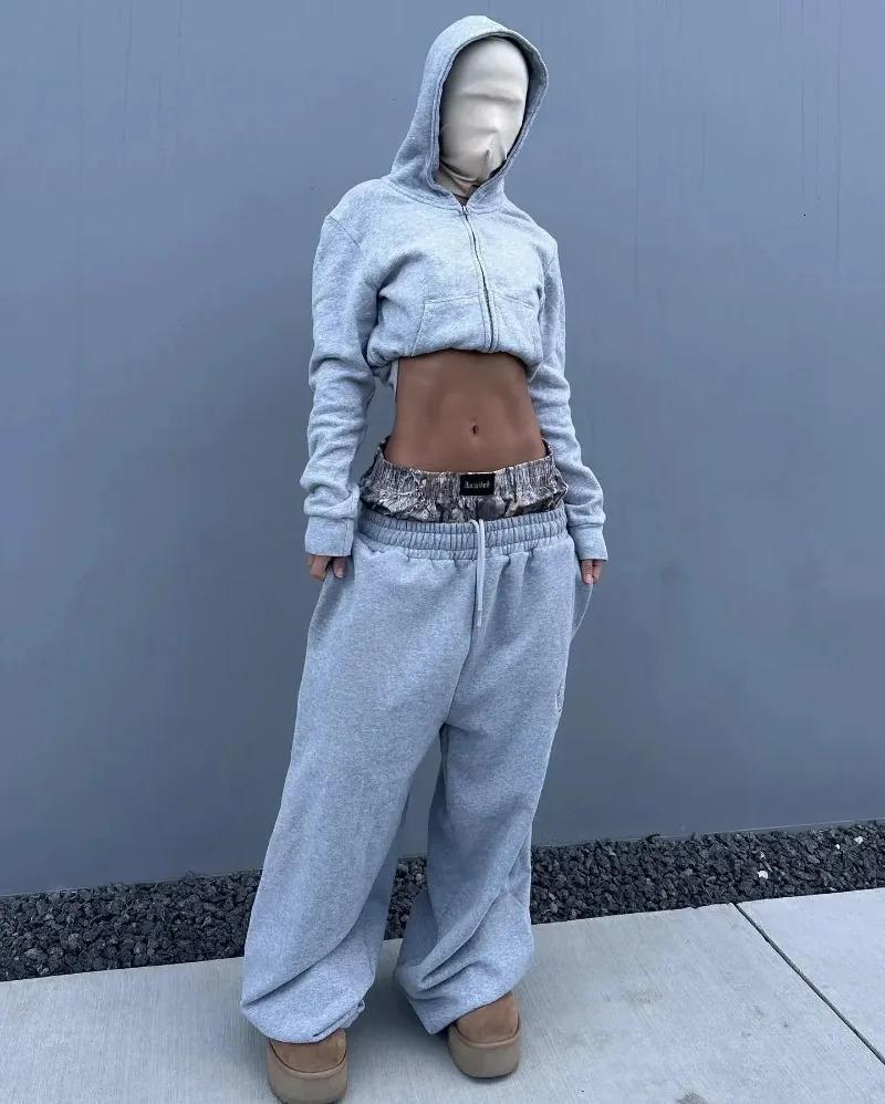 Y2K Harajuku Camouflage Pants Double Waist High Quality Sweater Hip Hop Street High Waist Wide Leg Pants 240930