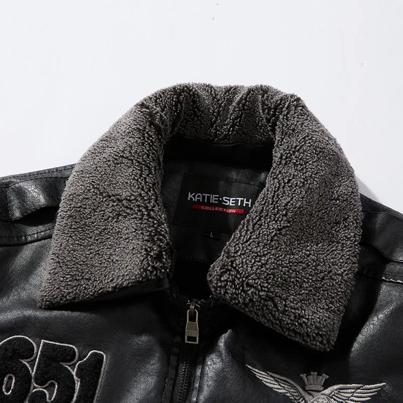 Mens Autumn Jacket Work Bicycle Zipper Motorcycle Artificial Fur Coat Mens Wool Pilot Retro Black Brown Pu Leather Jacket Winter 240927